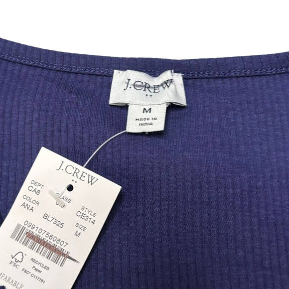 NWT J.Crew Factory Navy Ribbed V-Neck Henley Long Sleeve Top Size M - Picture 4 of 5